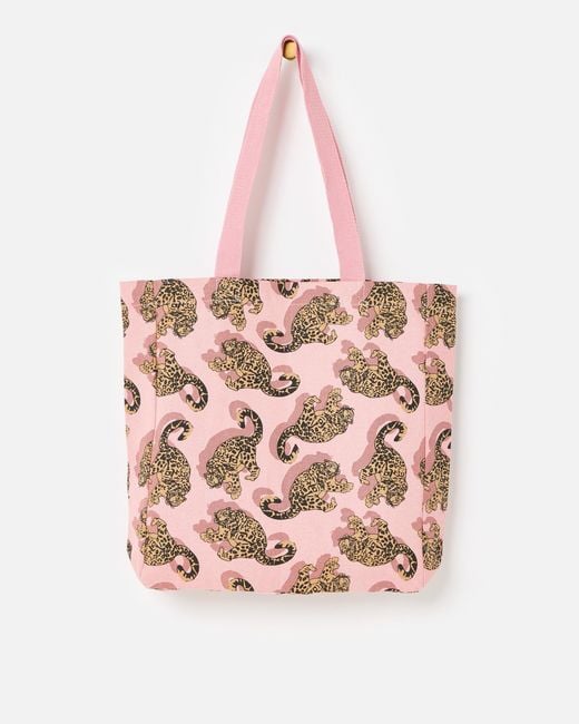 Oliver Bonas Pink Snow Leopard Cotton Tote Shopper Bag
