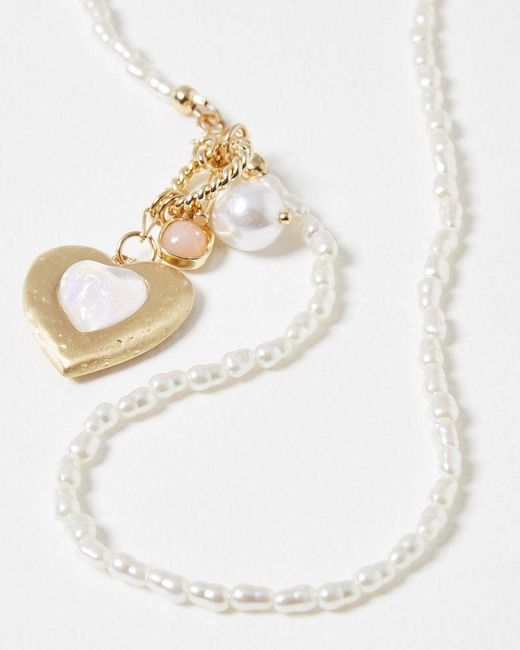 Oliver Bonas White Sienna Faux Pearl Heart Charm Pendant Necklace
