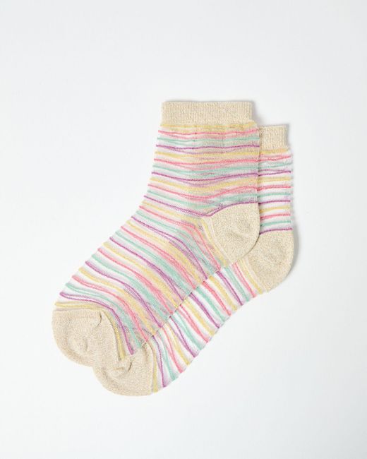 Oliver Bonas White Pastel Stripe Sheer Ankle Socks