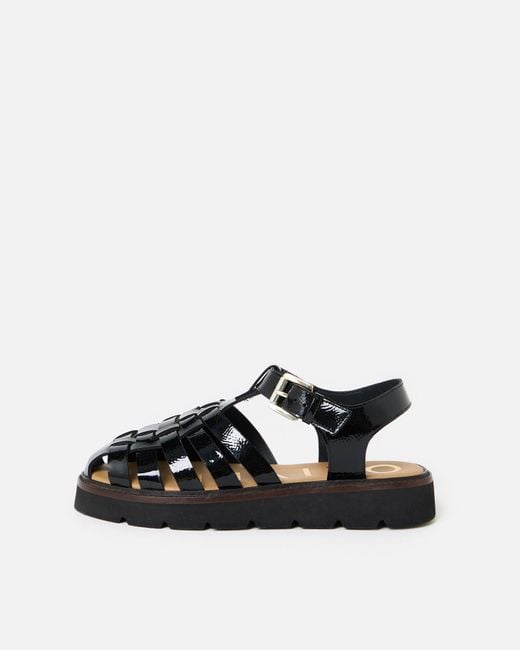 Oliver Bonas Black Patent Weave Fisherman Sandals, Size Uk 5
