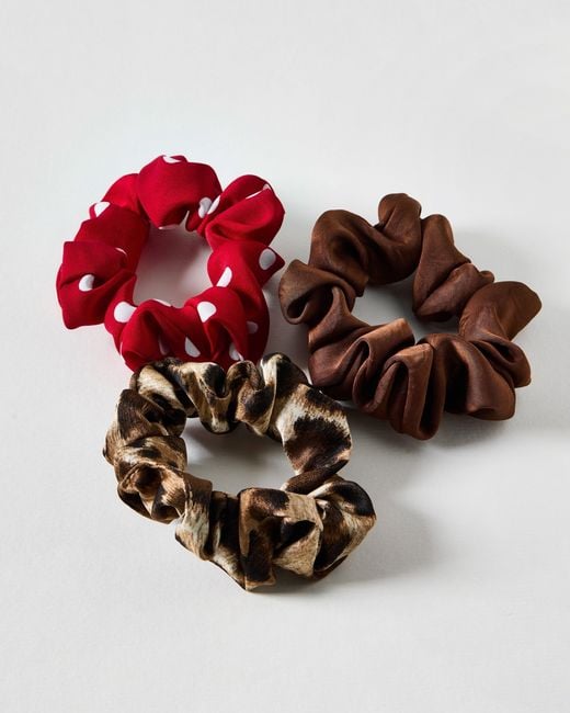Oliver Bonas Red Margeau Polka Dot & Animal Scrunchies Set Of Three