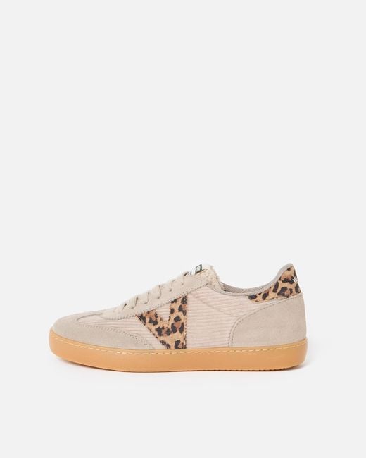 Victoria White X Ob Exclusive Cream Corduroy Leopard Print Trainers, Size Uk 3