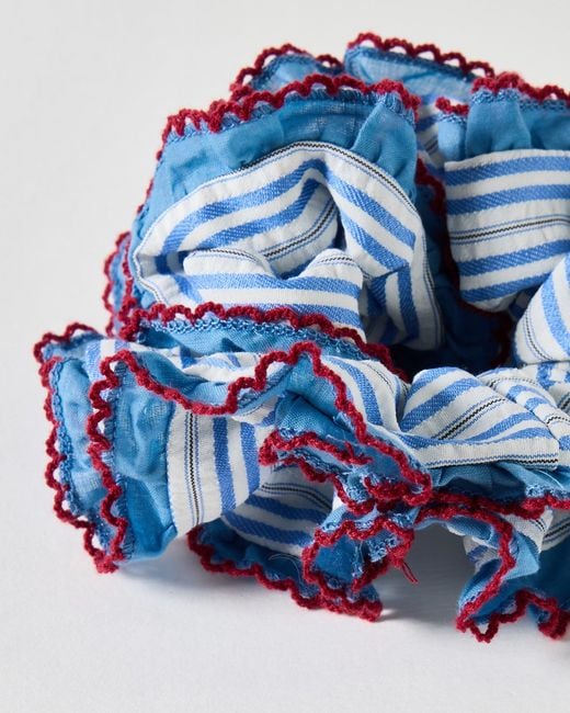 Oliver Bonas Blue Alison Stripe Frill Scrunchie