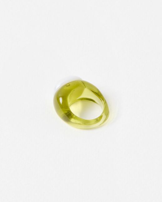 Oliver Bonas Green Salma Faux Pearl Statement Ring, Size Small/medium