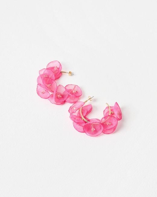 Oliver Bonas Annetta Pink Fabric Flower Hoop Earrings
