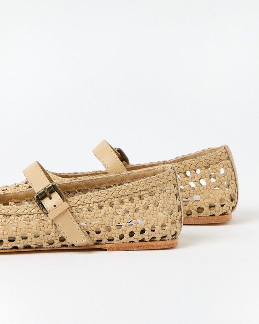 Oliver Bonas Natural Asra Neve Woven Beige Leather Mary Janes