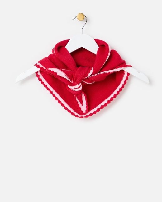 Oliver Bonas Red & Pink Scalloped Edge Knitted Triangle Scarf