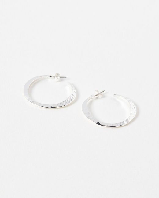 Oliver Bonas White Tansy Textured Silver Hoop Earrings
