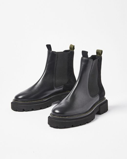 Oliver Bonas Chunky Black Leather Chelsea Boots, Size Uk 7