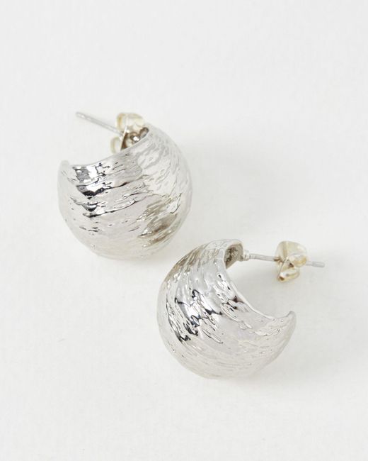 Oliver Bonas White Hali Textured Metal Circular Silver Hoop Earrings