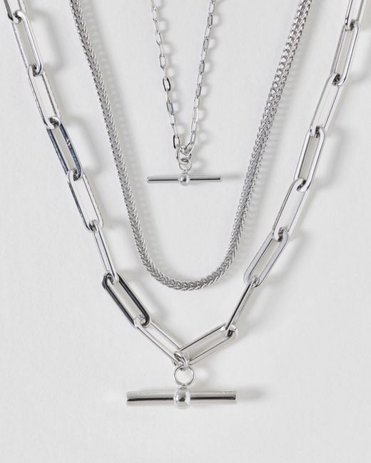 Oliver Bonas White Joni Silver Tone Waterproof T-bar Layered Necklace