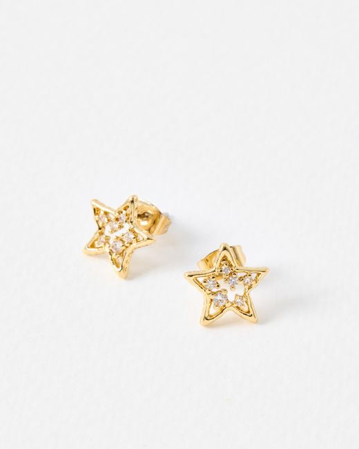 Oliver Bonas White Elen Stone Star Tone Stud Earrings
