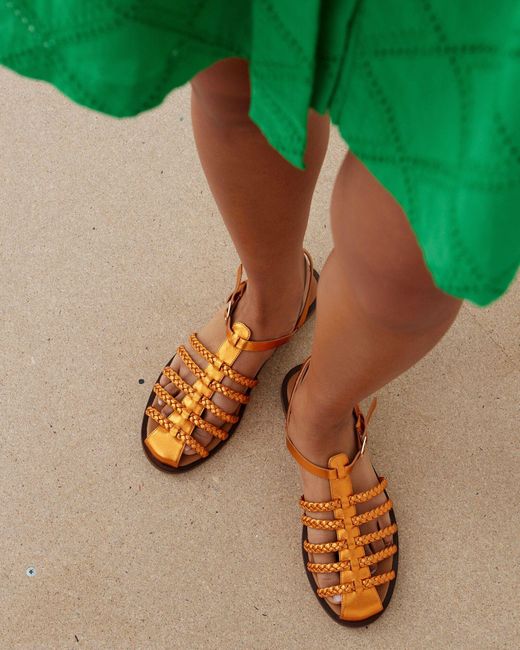 Oliver Bonas Green Metallic Leather Plaited Gladiator Sandals, Size Uk 3
