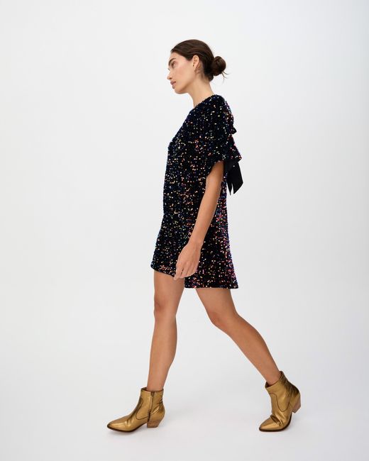 Oliver Bonas Black Velvet Sequin Mini T-shirt Dress, Size 6 | Lyst UK