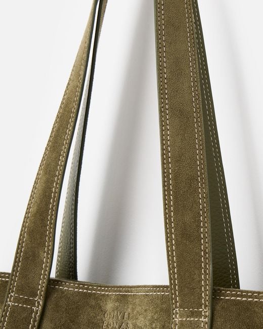 Oliver Bonas Green Jennie Khaki Faux Suede Tote Bag