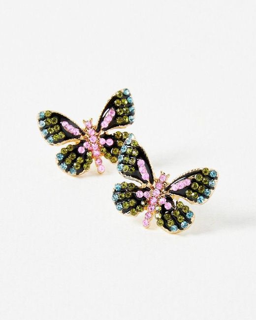 Oliver Bonas White Emery Black Butterfly Stud Earrings