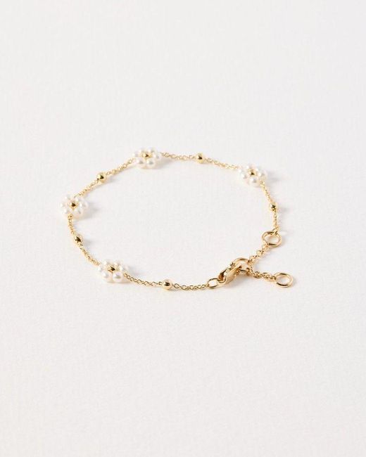 Oliver Bonas Natural Rosaria Faux Pearl Flower Chain Bracelet