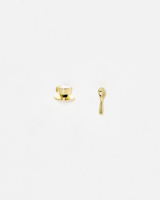Oliver Bonas White Alice Spoon & Tea Cup Mismatched Stud Earrings