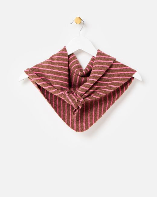 Oliver Bonas Red Chocolate Brown & Pink Striped Knitted Triangle Scarf