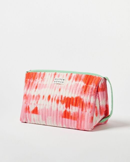 Oliver Bonas Red Tie Dye Quilted Wash Bag Extra Large