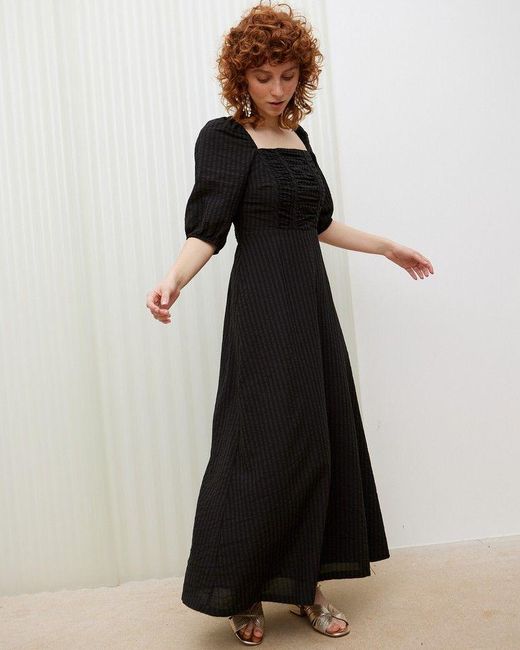 Oliver Bonas Black Stripe Ruched Midi Dress