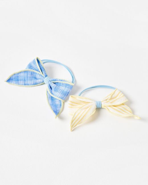 Oliver Bonas Larissa Blue & Yellow Bow Hair Bands Set Of Two