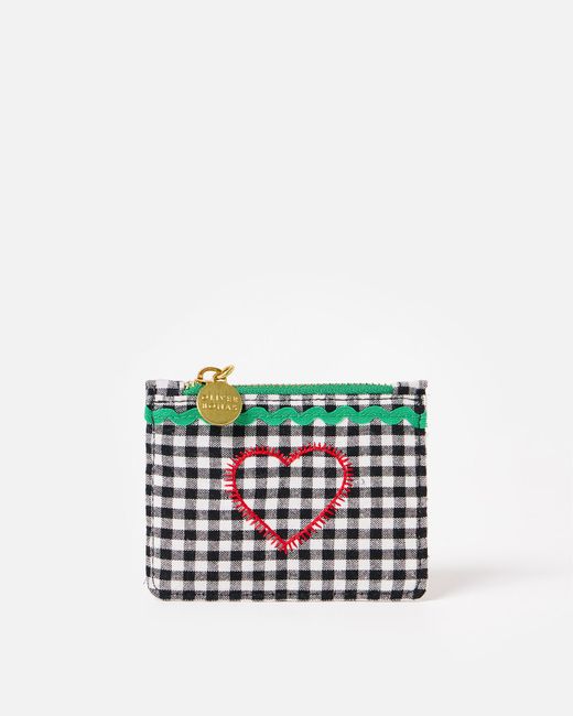 Oliver Bonas White Monochrome Gingham Zipped Mini Card Holder
