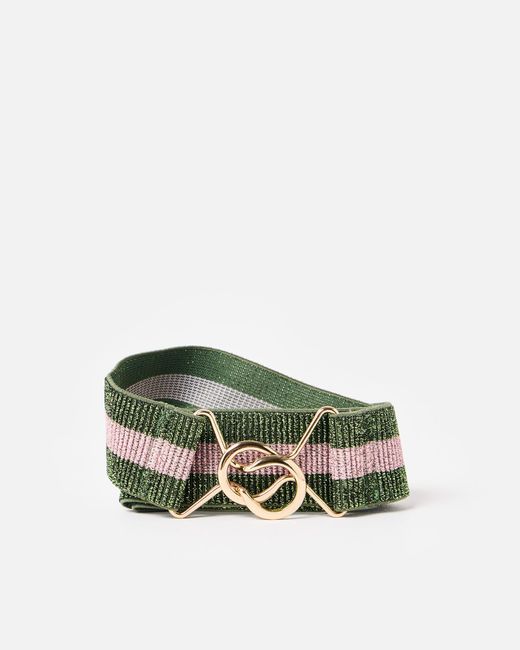 Oliver Bonas Green & Pink Striped Sparkle Elastic Waist Belt, Size Small