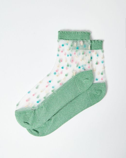 Oliver Bonas Green Sheer Confetti Ankle Socks