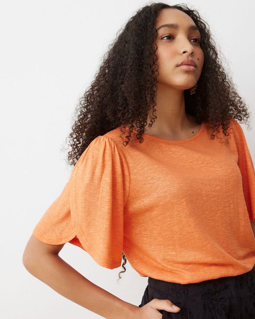 Oliver Bonas Orange Metallic Flute Sleeve T-shirt, Size 6