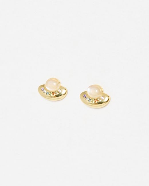 Oliver Bonas White Cosmo Opalite & Rainbow Stones Curve Detail Stud Earrings