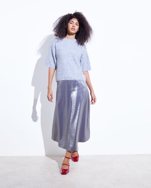 Oliver Bonas Blue Metallic Midi Skirt, Size 6