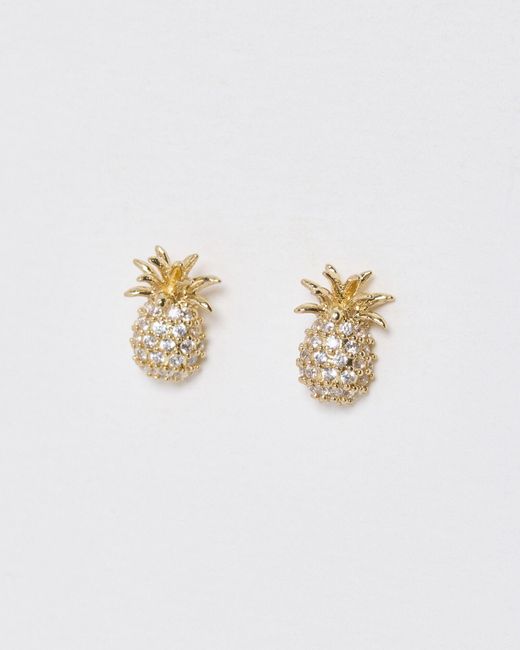 Oliver Bonas White Winnie Gold Pineapple Stud Earrings