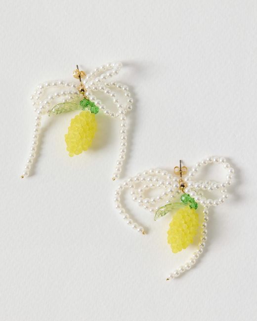 Oliver Bonas Metallic Lorena Lemon Beaded Bow Stud Earrings