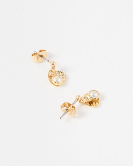 Oliver Bonas White Hama Shell Gold Stud Earrings