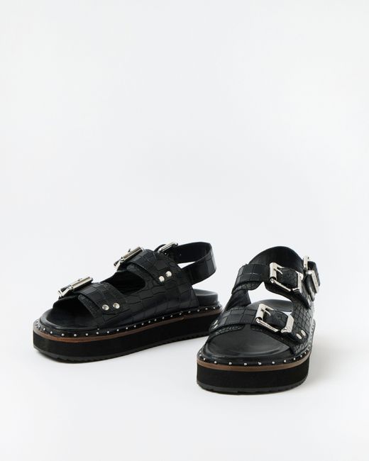 ASRA Black Sami Croc Leather Double Buckle Sandals, Size Uk 3