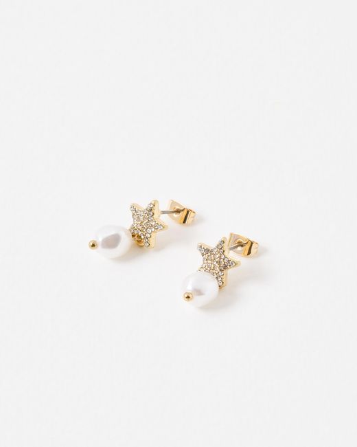 Oliver Bonas White Nori Star & Faux Pearl Drop Stud Earrings