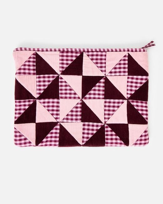 Oliver Bonas Emily Pink & Burgundy Patchwork Corduroy Laptop Case