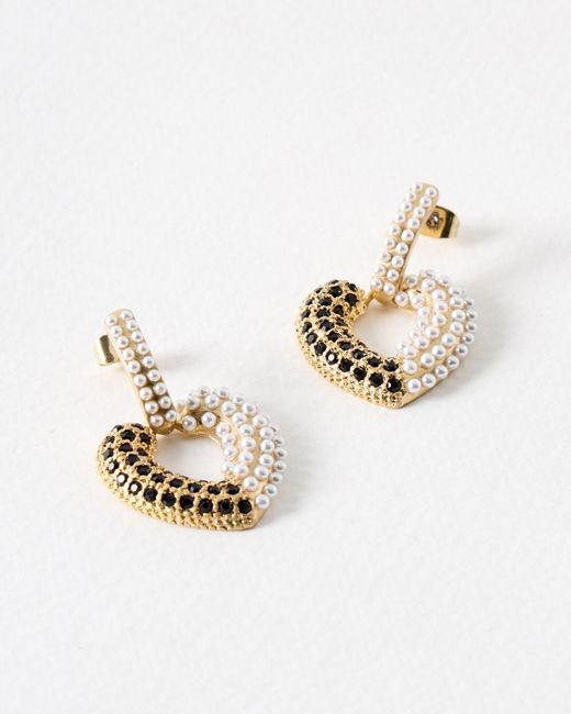 Oliver Bonas Loretta Faux Pearl Stone Detail Statement Heart Earrings in White Lyst UK