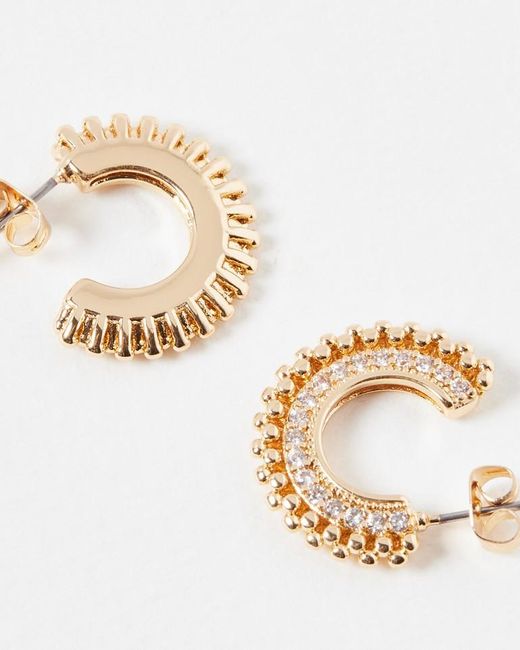 Oliver Bonas Esme Textured & Silver Hoop Earrings in White Lyst