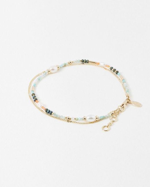 Oliver Bonas Natural Skye Beaded & Faux Pearl Layered Anklet