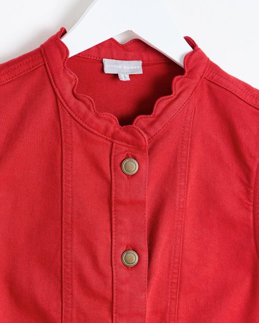 Oliver Bonas Red Washed Denim Scallop Detail Buttoned Waistcoat, Size 16