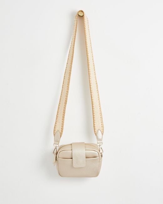 Oliver Bonas Natural Ella Gold Fold Over Crossbody Bag