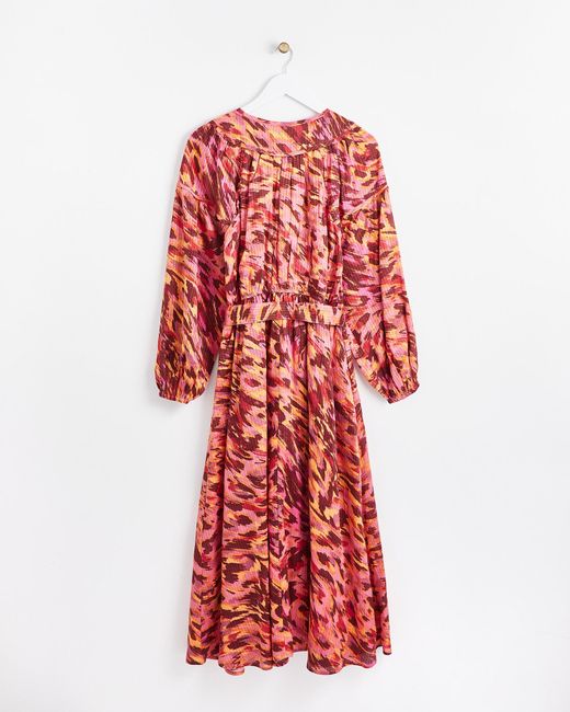 Oliver Bonas Moving Texture Print Red Midi Dress, Size 6