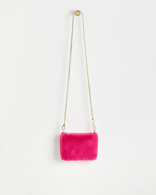 Oliver Bonas Pink Faux Fur Crossbody Bag