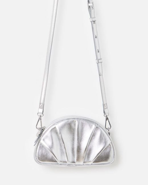 Oliver Bonas White Metallic Pleated Croissant Clutch Bag