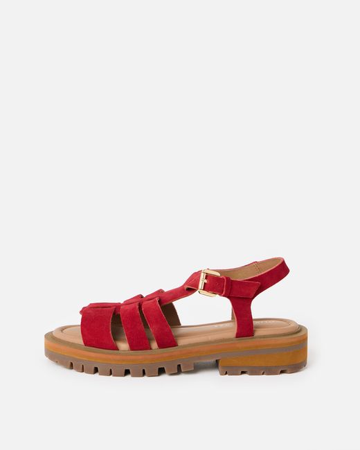 Oliver Bonas Red Suede Chunky Fisherman Sandals, Size 5