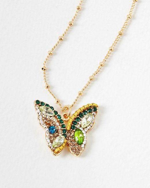 Oliver Bonas White Zuri Glass Butterfly Pendant Necklace
