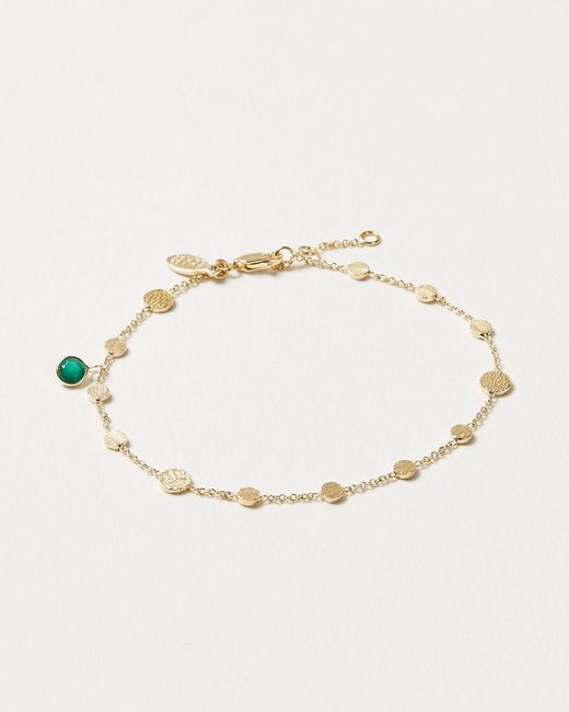 Oliver Bonas Natural Penny Green Onyx & Disc Chain Anklet