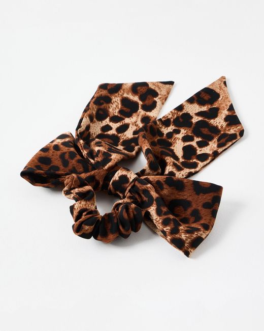 Oliver Bonas Brown Atara Animal Print Bow Hair Scrunchie